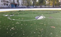 Самара, Кировский район, школа № 32, искусственная трава Condor Grass Playgrass 20, универсальная спортивная площадка 28х56м, 2017