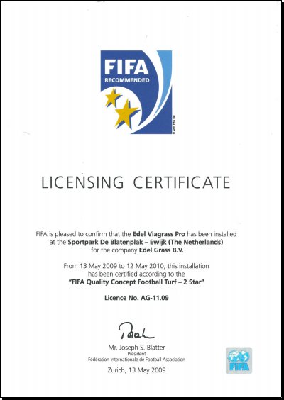 сетификат качества FIFA - 2 star